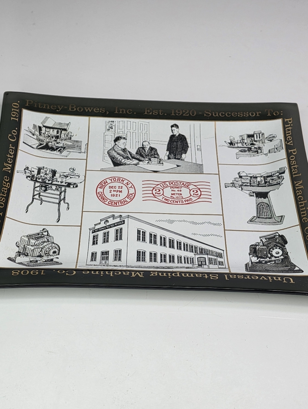 Salemans Give Away Pitney-Bowes Inc. Vintage Advertising Bent Glass 9" Plate.